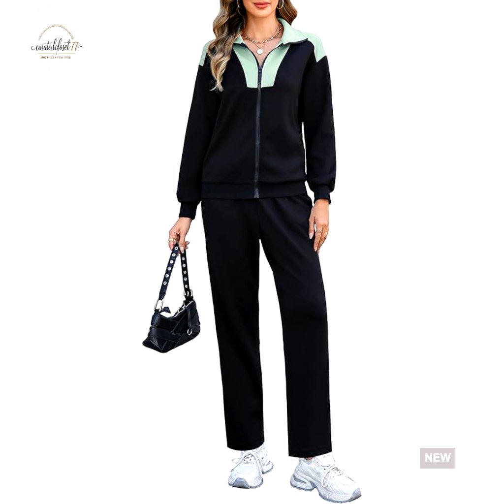 Women's 2-Piece Lounge Set Zip Up Sweatshirt Wide Leg Sweatpants Tracksuit